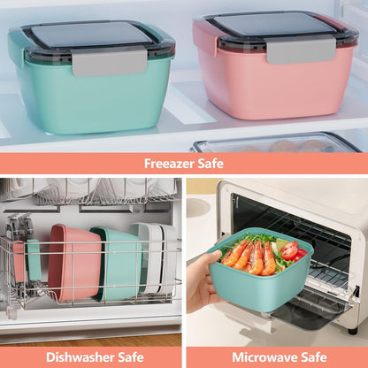 Cherrysea Salad Lunch Container, 2Pack Salad Bowls with 4Compartments Tray, Leak Proof Lunch Box with Fork for Men,Women BPA-Free Snack Container with Sauce Container for Dressings - Blue/Pink