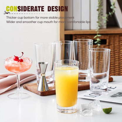 OUWO Highball Glasses Set of 6, 13oz Tall Drinking Glasses, Water Glass for Kitchen, Tom Collins Glasses, Mojito Glass Cups, Cocktail Glasses for Bar Glassware
