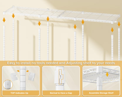 ULIFHOME E14C Pro Heavy Duty Closet Organizer System，Freestanding Clothing Racks for Hanging Clothes，Adjustable Garment Rack 69" W × 16" D × 77" H Hold 960 lbs，White Rack with Black Dustproof Cover