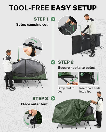 Gonex 31.5“ Camping Tent Cot for Adults, 1-Person Off-Ground Folding Portable Easy Set-up Tent Cot Combo Supports 350lbs for Hiking, Backpacking, Car & Motorcycle Camping - Army Green