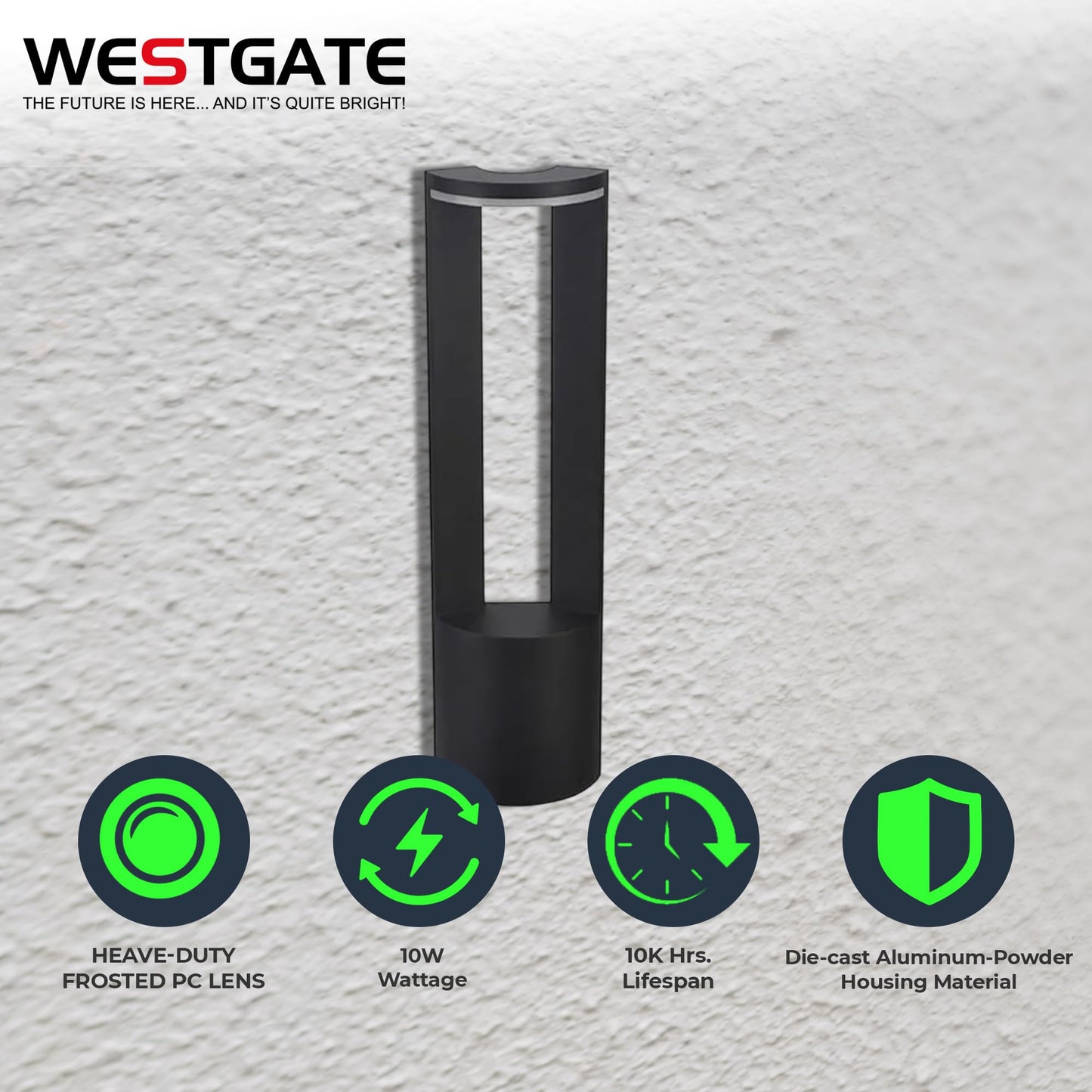 Westgate 12V LED Opera Path Light, Outdoor Landscape Lighting for Garden, Walkway, & Driveway, Waterproof Die-Cast Aluminum, 10W Outdoor Pathway Light, Corded Electric, 22.83" Lx3.15 Wx6.3 H, Black