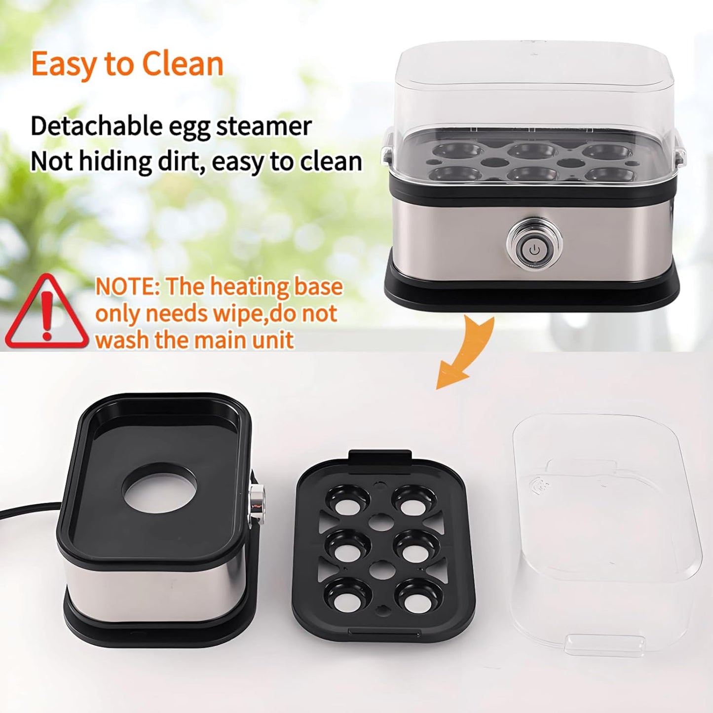 Rapid Egg Cooker - Electric Stainless Steel, 6-Egg Capacity, Soft/Medium/Hard Boiled, BPA Free