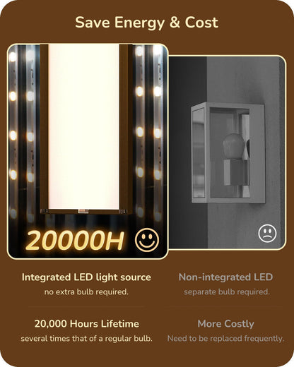 EDISHINE Outdoor Wall Lights 2 Pack, Dimmable Rectangular Sconce, 39.4 in, Iron, IP65 Waterproof, Oil Rubbed Bronze, Model BD050-XX