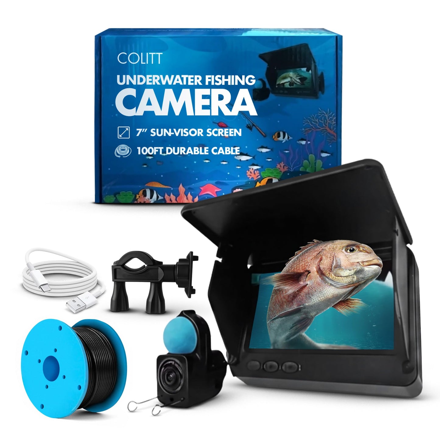 Colitt Underwater Fishing Camera, Portable Ice Fishing Camera with Monitor, Real Time Fish Viewing for Lakes and Rivers, No WiFi Required