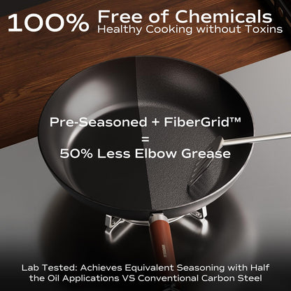 Armorbear Carbon Steel Pan Cookware Set (Carbon Steel Skillet & Wok), Nitrided Pre‑Seasoned, Flat‑Bottom Frying Pans for All Stovetops