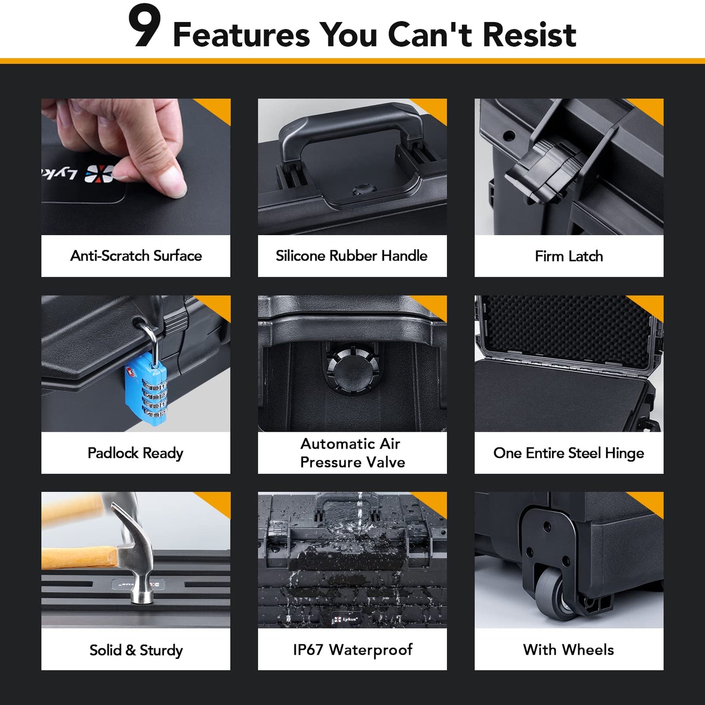 Lykus HC-6030 Large Waterproof Hard Case with Wheels and Customizable Foam, Interior Size 23.5x16.8x10.7 inch, Suitable for large electronic equipment and more