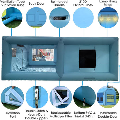 COIIOI 23x13x9FT Inflatable Paint Booth, Spray Paint Tent with 750W+550W Blowers and Air Filter System, Blow up Paint Booth for DIY, Auto Refinish, Mobile Detailing,Motorcycle Garage
