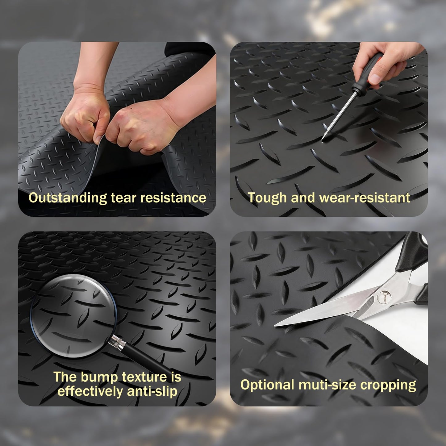 StellarStar 4x25 FT Garage Floor Mat, 2.8mm Thickened PVC Diamond Plate Garage Mat with 20PCS Tapes, Rubber Flooring Rolls for Under Car, Non-Slip Rubber Motorcycle Mat for Golf Cart, Trailer, Black