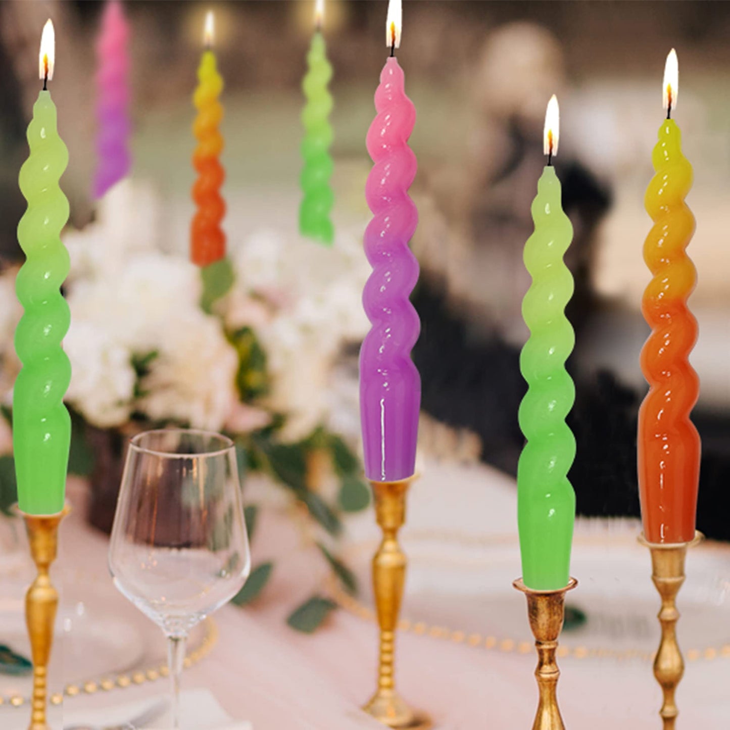 Colorful Candlestick Spiral Taper Candle, Gedengni 7.2inches Handcrafted Twisted Candlesticks Short Taper Candles Unscented Candle Sticks for Wedding Home Dinner Women Gifts,2S-Yellow Orange