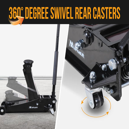 APlusLift FE400B 4 Ton Lower Profile Steel Racing Floor Jack with Dual Pistons Quick Lift Pump for Sport Utility Vehicle, Lifting Range 3-15/16"-21", Black…