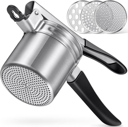 Sopito Stainless Steel Potato Ricer - Upgraded Masher with 3 Interchangeable Discs | Heavy-Duty Kitchen Tool