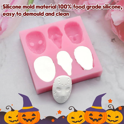 2 Pcs Halloween Chocolate Mold Pink Silicone Molds Halloween Theme Food Grade Chocolate Candy Moulds 3D Skull Scary Movie Characters Designs Homemade Prank Chocolate Mold for Halloween Party Decor
