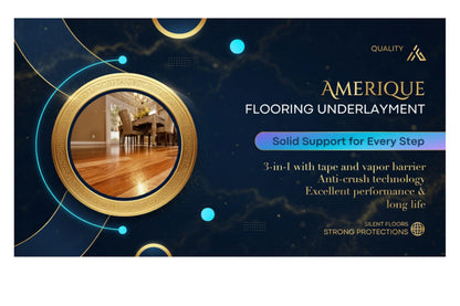 AMERIQUE 800SQFT 4TH Generation Blue 1.5MM Thick Flooring Underlayment Padding 3-in-1 Heavy Duty Foam with Tape & Vapor Barrier