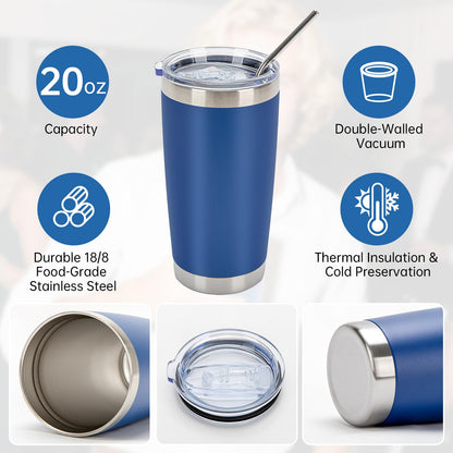IEOVIEE 32 Pack, 20oz Stainless Steel Bulk Tumblers with Lids and Straws, Double Wall Insulated Travel Coffee Mug, Durable Powder Coated Tumbler Bulk Cup for Cold and Hot Drinks(Dark Blue)