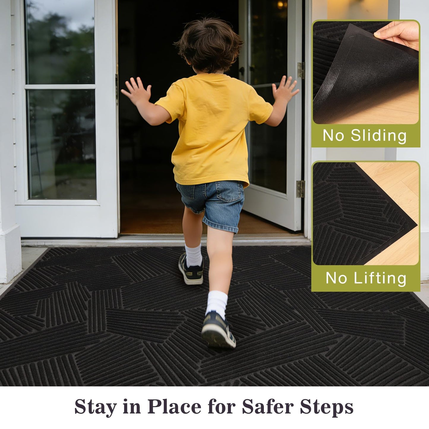 BelleCosy Large Heavy Duty Door Mat Indoor Outdoor, 5′ x 8′ Low Profile Non Slip Commercial Floor Mat for High Traffic, Grid-Pattern Dirt Trapping All-Weather Entryway Rug for Garage, Patio