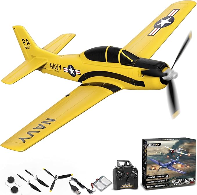 volantexrc RC Plane for Beginners 4CH WWII RC Airplane T28 Trojan with Aileron 2.4Ghz Remote Control Plane with Xpilot Self Righting&ampOne Key Aerobatic for Adults (761-9 RTF Yellow)