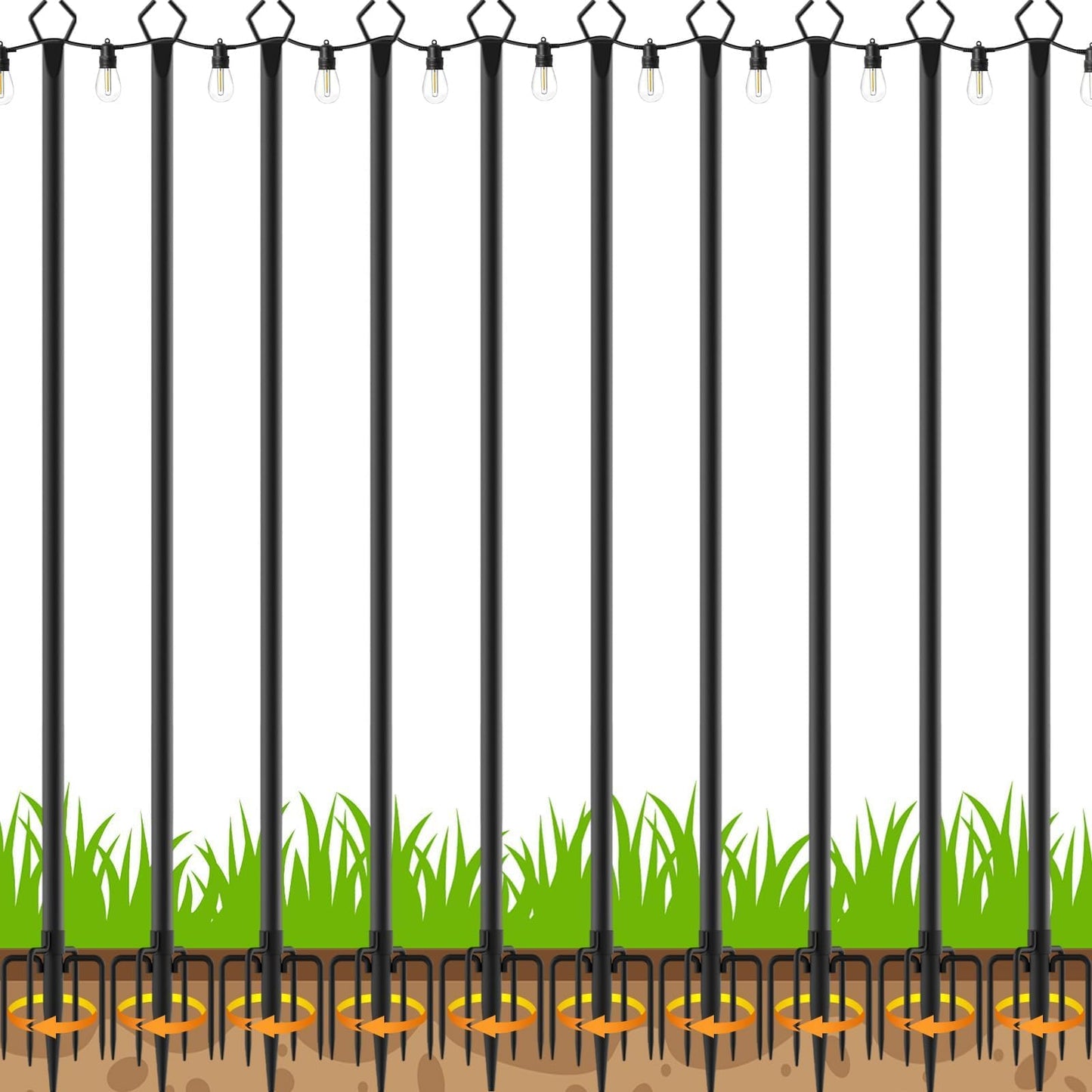 TQQVXX 10 Pack 10 FT String Light Poles,Metal with Fork Lights Poles for Outdoor String Light, Rustproof Heavy Duty for Outside Garden,Patio,Wedding,Backyard,Deck,Party