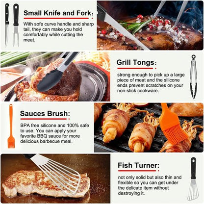 Blackstone Griddle Accessories Kit - 142 PCS Flat Top Grill Set with Spatulas, Basting Cover & Scraper