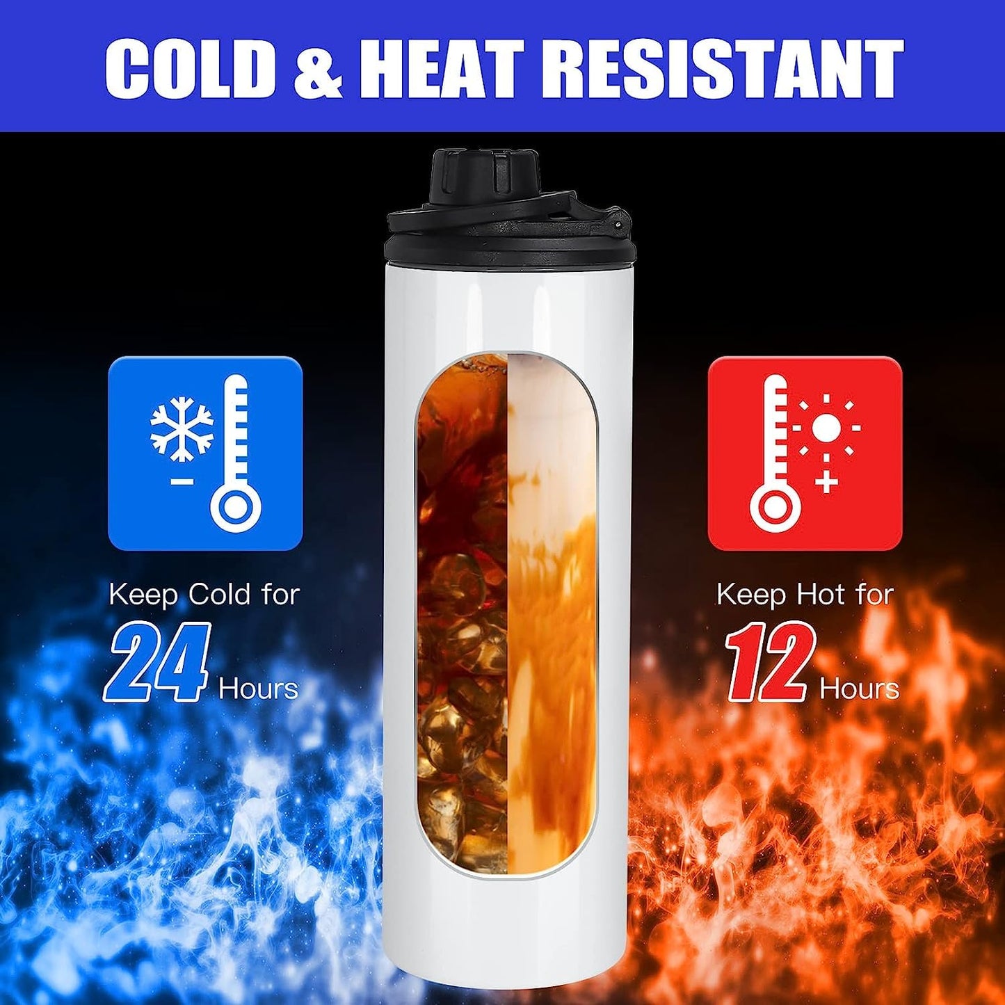 FECBK 30 Pack Sublimation Water Bottle Blanks 20 oz Sublimation Sports Water Bottle with Handle Stainless Steel Sublimation Tumbler Blanks with Lids and Straws, Individually Box, White, DIY Gift