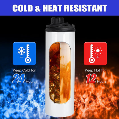 FECBK 30 Pack Sublimation Water Bottle Blanks 20 oz Sublimation Sports Water Bottle with Handle Stainless Steel Sublimation Tumbler Blanks with Lids and Straws, Individually Box, White, DIY Gift