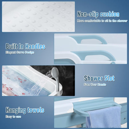 Portable Bathtub Adult,51" Foldable Large Collapsible Tub with Handle,Freestanding Surround Collapsible Bathtub,No Lid,Hot Bath,Ice Bath Blue 130 cm