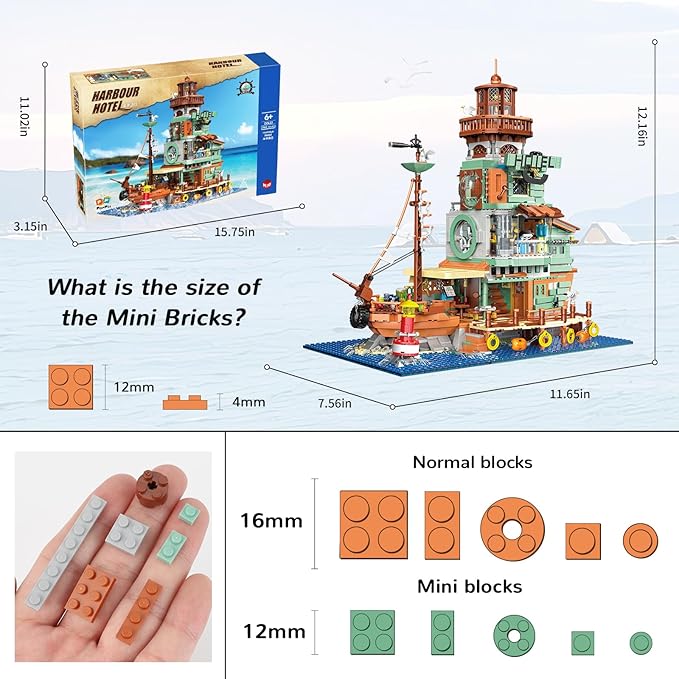 Harbour Hotel Mini Bricks Building Kit Ideas Creative Architecture Building Toys Birthday Gift for Adult Boys Girls -2142 Pieces
