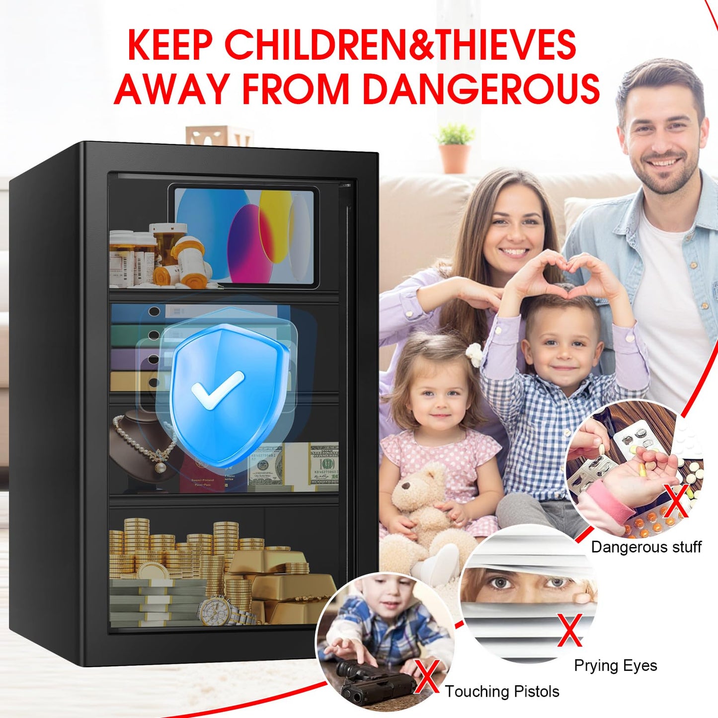 5.2 Cuft Large Floor Safe, Heavy Duty Fire Proof Safes for Home Use with Digital Keypad, Removable Shelves and Alarm System, Anti-theft Home Safe for Documents Money