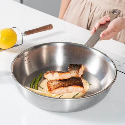 CHEFWIN 10.2-Inch 316 Stainless Steel Frying Pan, 5-Ply Saute pan, Deep Skillet, Induction Cookware, Dishwasher Safe & Oven Safe, Professional Cookware