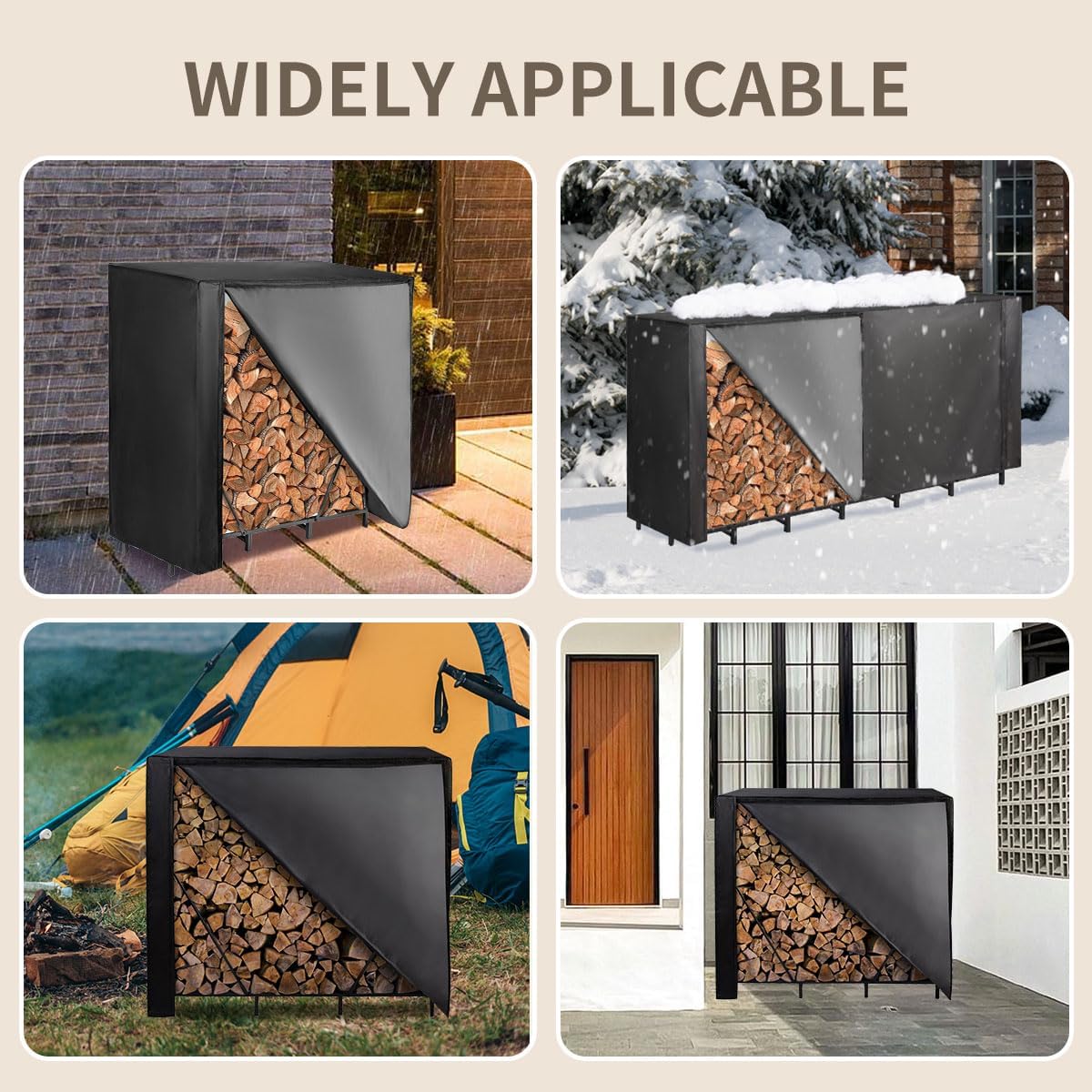 Vailge Firewood Rack Cover - Waterproof 8FT Outdoor Protector with Full Zipper & Windproof Straps