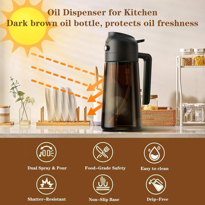 LAKUMIQI Olive Oil Sprayer - 2-in-1 Glass Dispenser & Cooking Mister, 16oz, Non-Aerosol, Leak-Resistant