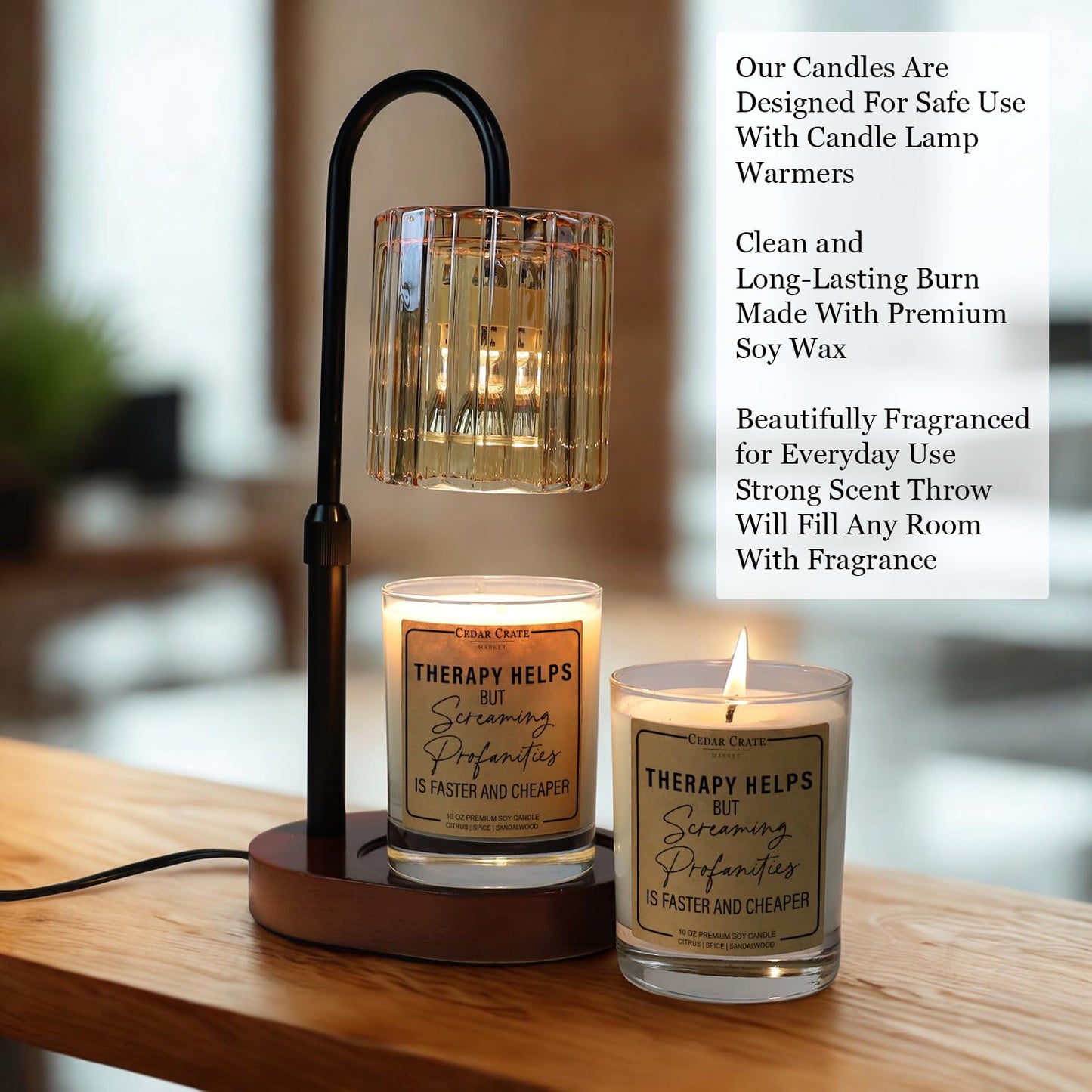 Funny Candle - Therapy Helps Profanity is Faster and Cheaper - Luxury Scented Soy Jar Candle, Gifts for Women, Birthday Gift for her, Best Friend Gift, Best Friend Candles, Funny Gifts