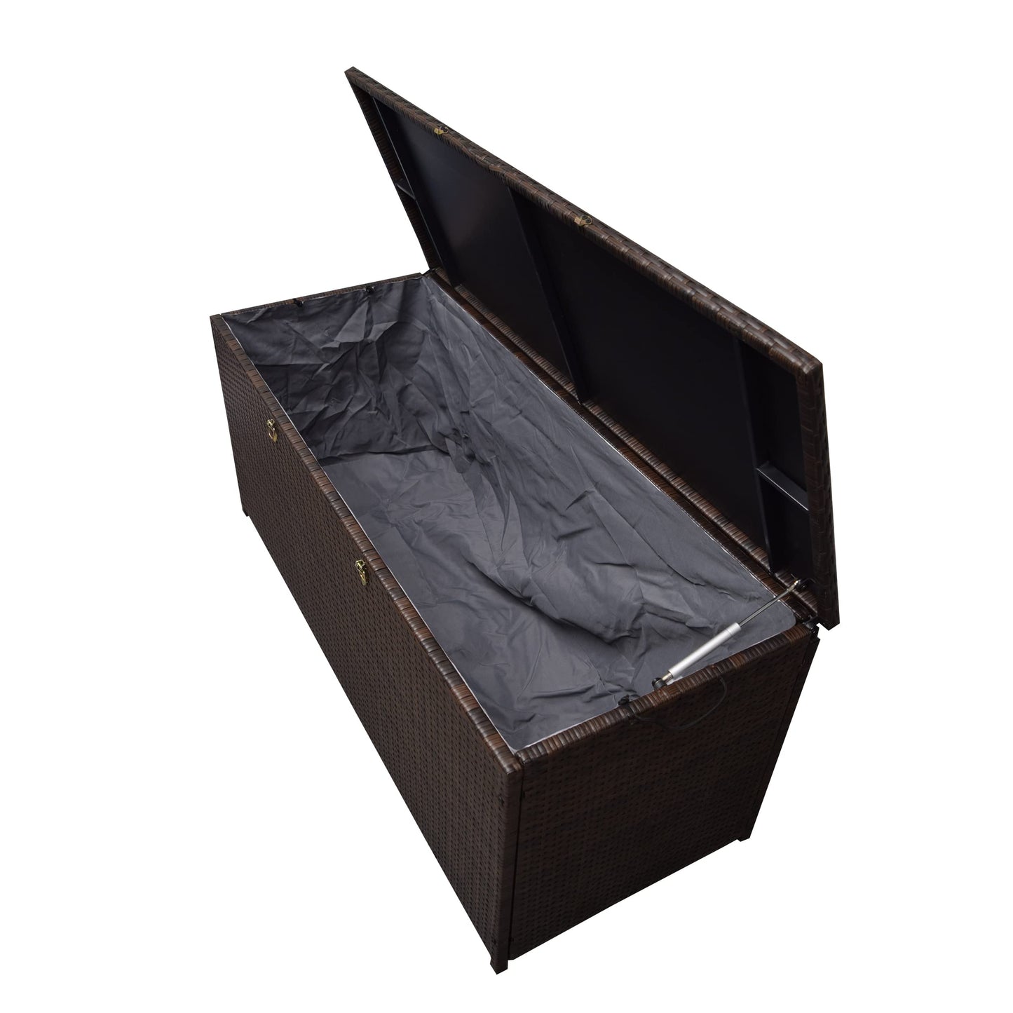 Oakland Living Brown Indoor and Outdoor Balcony Patio Deck Porch Pool 113 Gallon Wicker Storage Box Trunk Bin with Metal Frame