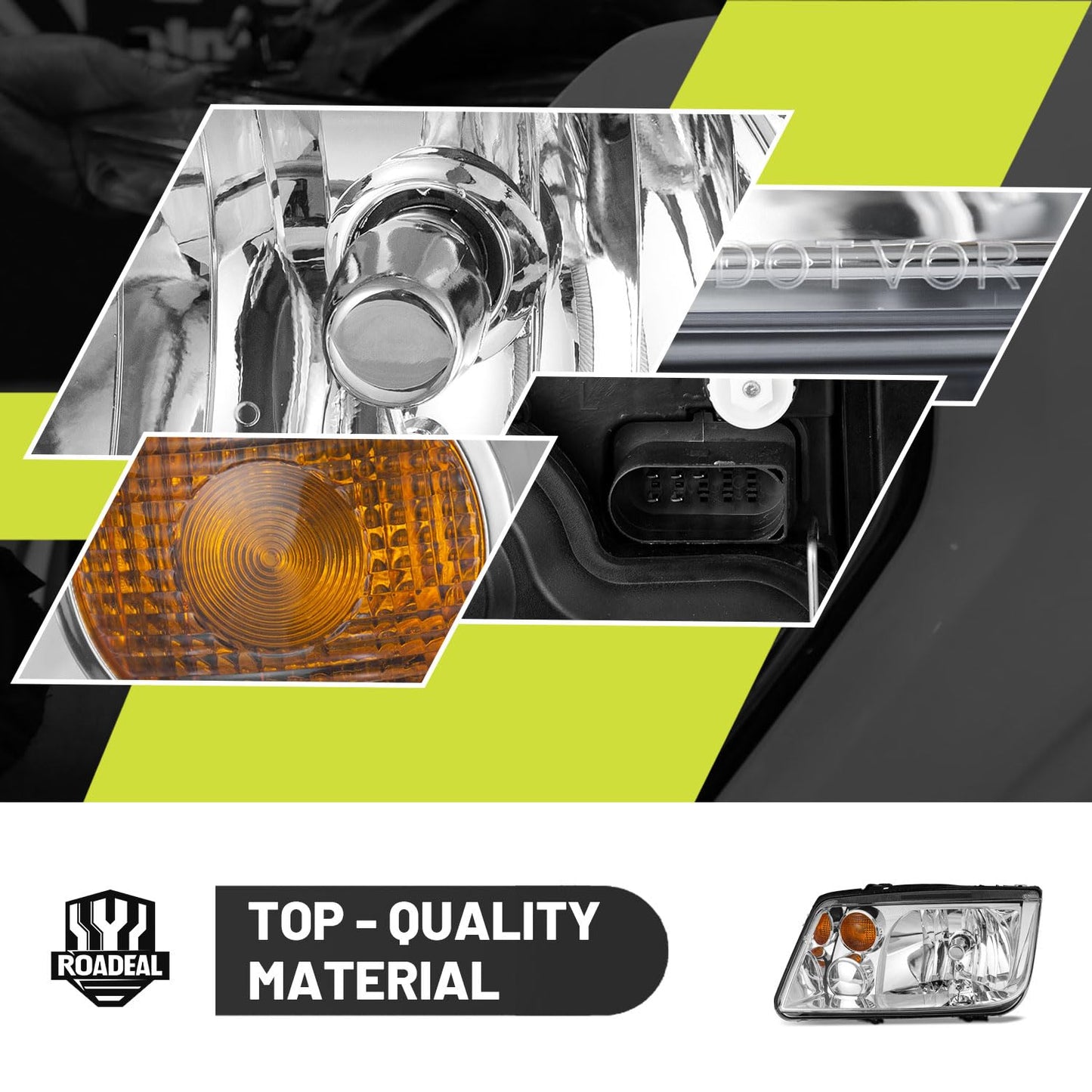 ROADEAL Headlights W/Bulbs for 1999-2005 VW Jetta Mk4 Models Halogen Headlamp Replacement Driver & Passenger Side, NOT fit Model with Integrated Fog Light