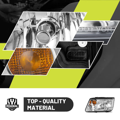 ROADEAL Headlights W/Bulbs for 1999-2005 VW Jetta Mk4 Models Halogen Headlamp Replacement Driver & Passenger Side, NOT fit Model with Integrated Fog Light