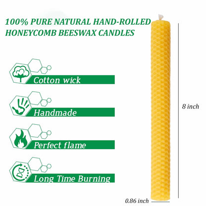 Natural 8 Inch Handmade Honeycomb Candlesticks Bee waxs Taper Candles 6 Pack Hours Burning Time-Bees Wax with Smokeless,Dripless and Unscented for Home Decor Party Dinner