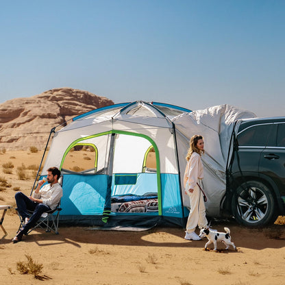 JELUCAMP SUV Tents for Camping 6 Person Waterproof, Car Family Camping Tent with Tailgate Attachment for SUV, Jeep, Truck with Cap, Easy Setup Large Tent for Outdoor Camping, Blue