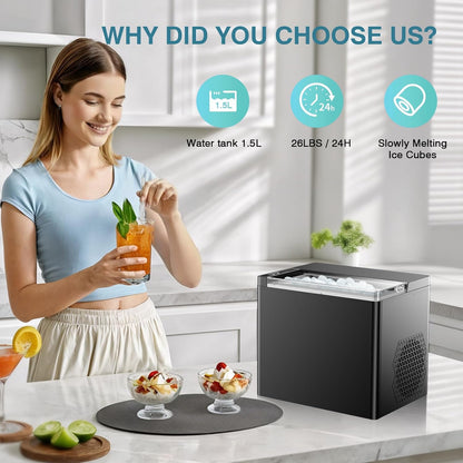 Ice Makers Countertop, 9 Ice Cubes in 6 Mins Portable Ice Maker, 2 Sizes of Bullet Ice (S/L) Small Ice Machine for Home Kitchen Camping (Onyx)