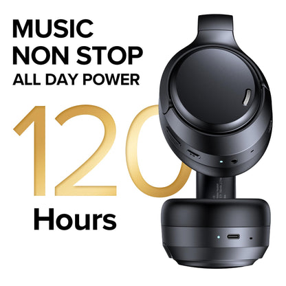 Hybrid Active Noise Cancelling Bluetooth 6.0 Headphones 120H Playtime 6 ENC Clear Call Mic, Over Ear Headphones Wireless with Hi-Res Audio Comfort Earcup Low Latency ANC Headphone for Travel Workout