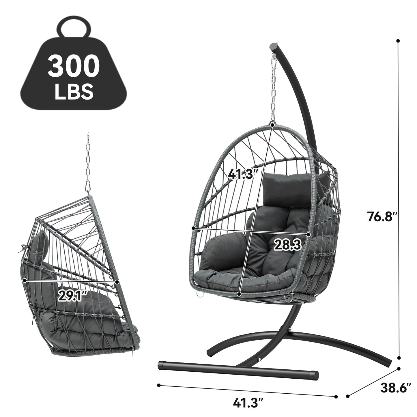 YITAHOME Hanging Egg Chair, Outdoor Patio Wicker Hammock Egg Chair Indoor with Cushion, Rattan Swing Chair 300lbs for Balcony, Garden Bedroom, Gray with Stand