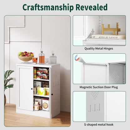 Yukimo Kitchen Pantry Cabinet, 34.5" Pantry Storage Cabinet with 2 Tier Adjustable Shelves and 2 Doors, Metal Pantry Cabinets with Handle for Living Room Kitchen Assembly Required, White