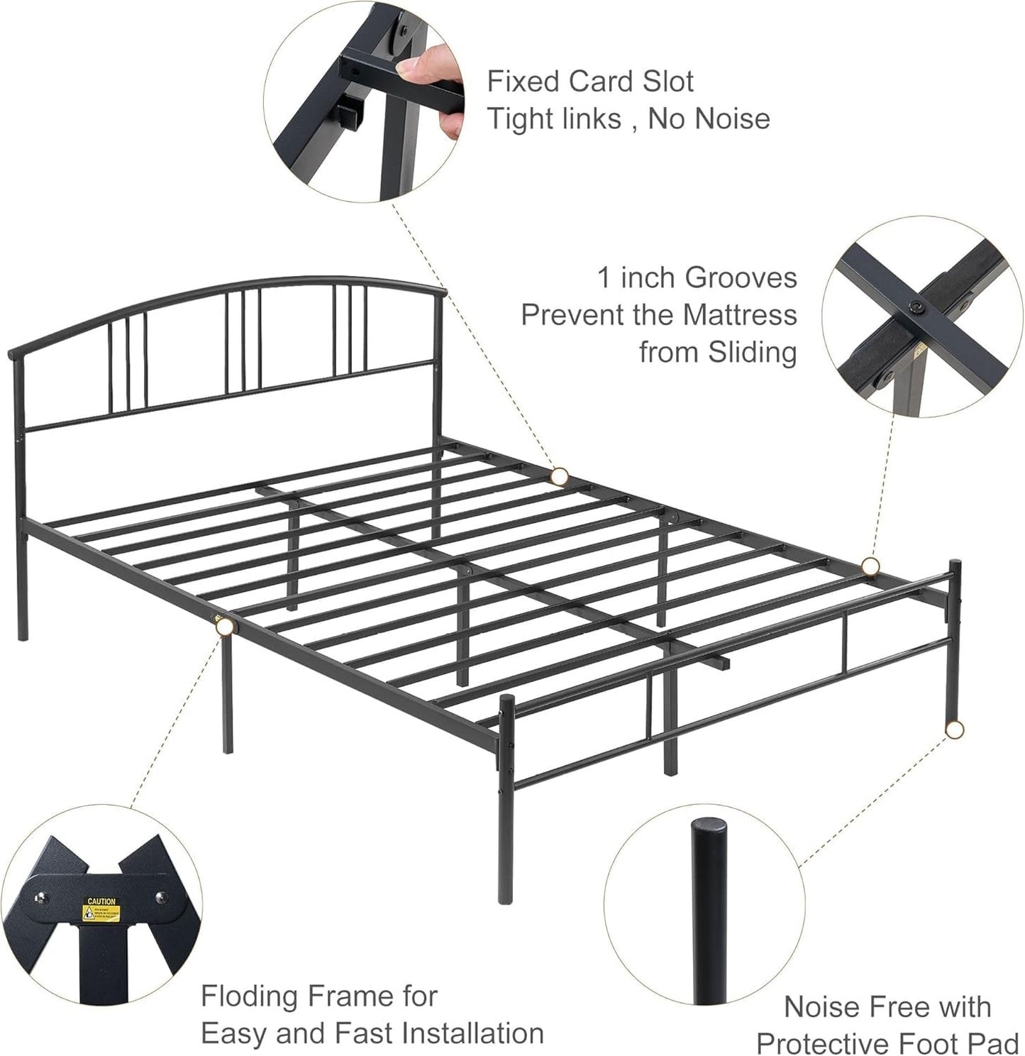 VECELO 14 inch Queen Bed Frame Metal Platform Mattress Foundation with headboard Footboard Steel Slat Support/No Box Spring Needed/Easy Assembly