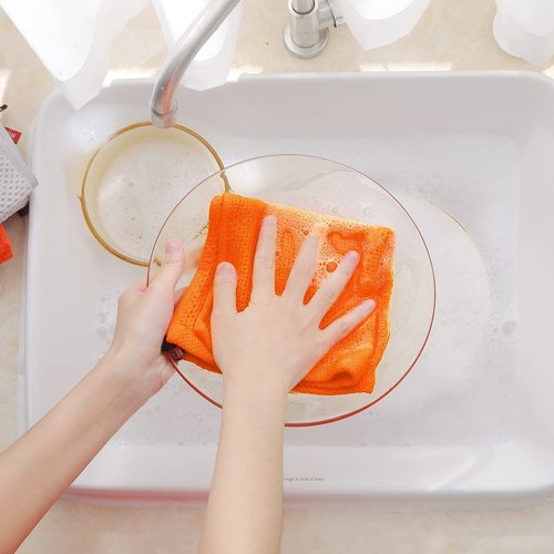 Homaxy 100% Cotton Waffle Weave Kitchen Dish Towels, Ultra Soft Absorbent Quick Drying Cleaning Towel, 13 x 28 Inches, 8-Pack, Orange