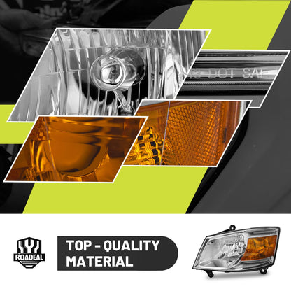 ROADEAL Headlight Assembly for 2008-2010 Dodge Grand Caravan 2008 2009 2010 Grand Caravan Headlamp Replacement Driver and Passenger Side with Chrome Housing Amber Reflector