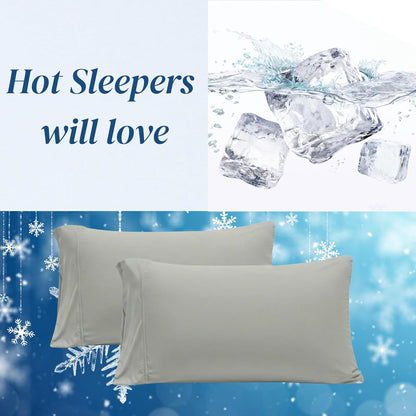 Beckham Hotel Collection Cooling Pillowcases - King Size Set of 2 | Silky Soft, Breathable & Moisture-Wicking in Aqua Gray
