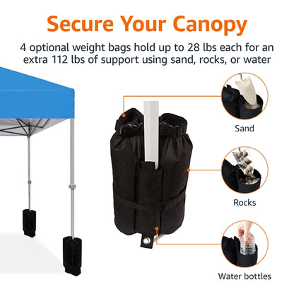 Amazon Basics Outdoor Pop Up 10 x 10 Canopy Tent for Events, Portable with Easy Setup, Sun Shelter for Outdoor Activities, Includes Wheeled Carry Bag, 8 Pegs, 4 Ropes, 4 Weighted Bags, Blue