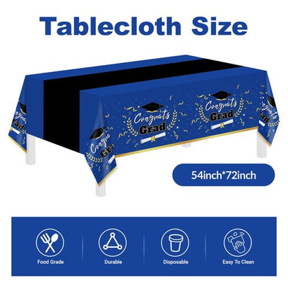 Graduation Decorations Class of 2026 Graduation Party Decorations,147 PCS Disposable Congrats Grad Tableware,Blue and Black Tablecloth Knives Fork Plates Napkin Cups for School,College,Party,Serve 24
