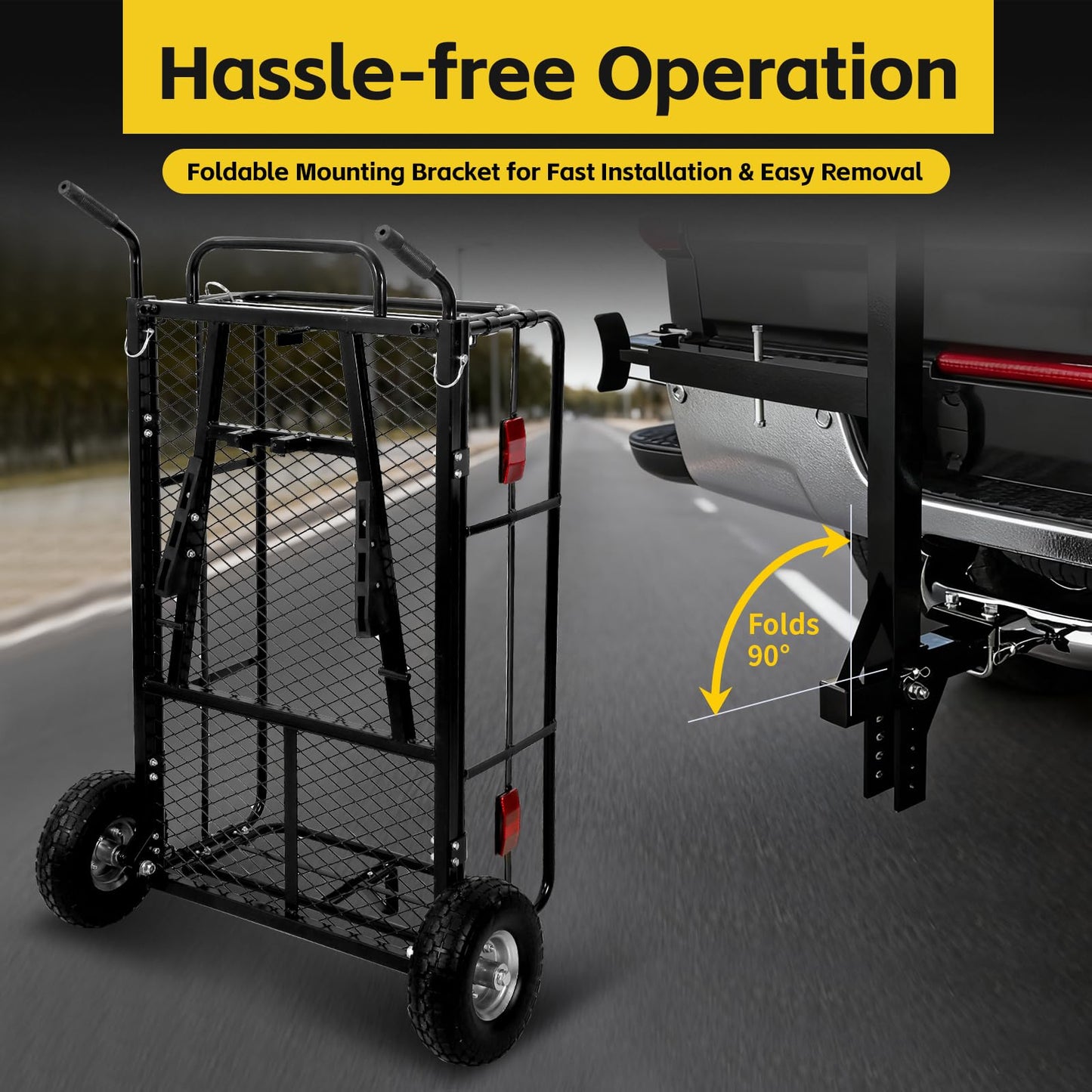 MaxxHaul 50243 Foldable Hitch N Roll Cargo Carrier Cart With Quick Detachable Basket Rack With 10 inch Flat Free Tires for Home Camp Travel Ranch SUV Up to 400 lb. Capacity