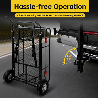MaxxHaul 50243 Foldable Hitch N Roll Cargo Carrier Cart With Quick Detachable Basket Rack With 10 inch Flat Free Tires for Home Camp Travel Ranch SUV Up to 400 lb. Capacity