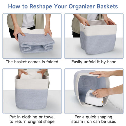Maxuni Storage Cubes Cotton Rope Woven Baskets for Organizing, 11 Inch Cube Storage Bin, Cotton Rope Square Basket, Storage Baskets for Shelves Organizer, Closet-2Pack
