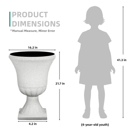 Autodaya 22" Urn Planters Outdoor Planter for Plants Set of 2 Timeless Plastic Large Flower Pot with Drainage Hole Terrazzo White Garden Pots for Porch, Patio Christmas Decor